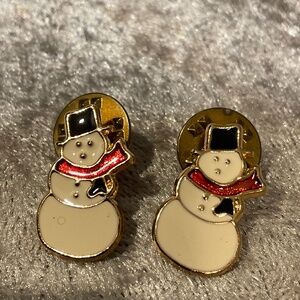Vintage Set of 2 Snowman Lapel Pins